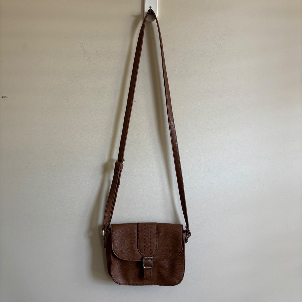 Nine West Brown Pebbled Faux Leather Crossbody Bag Adjustable Strap Small Saddle